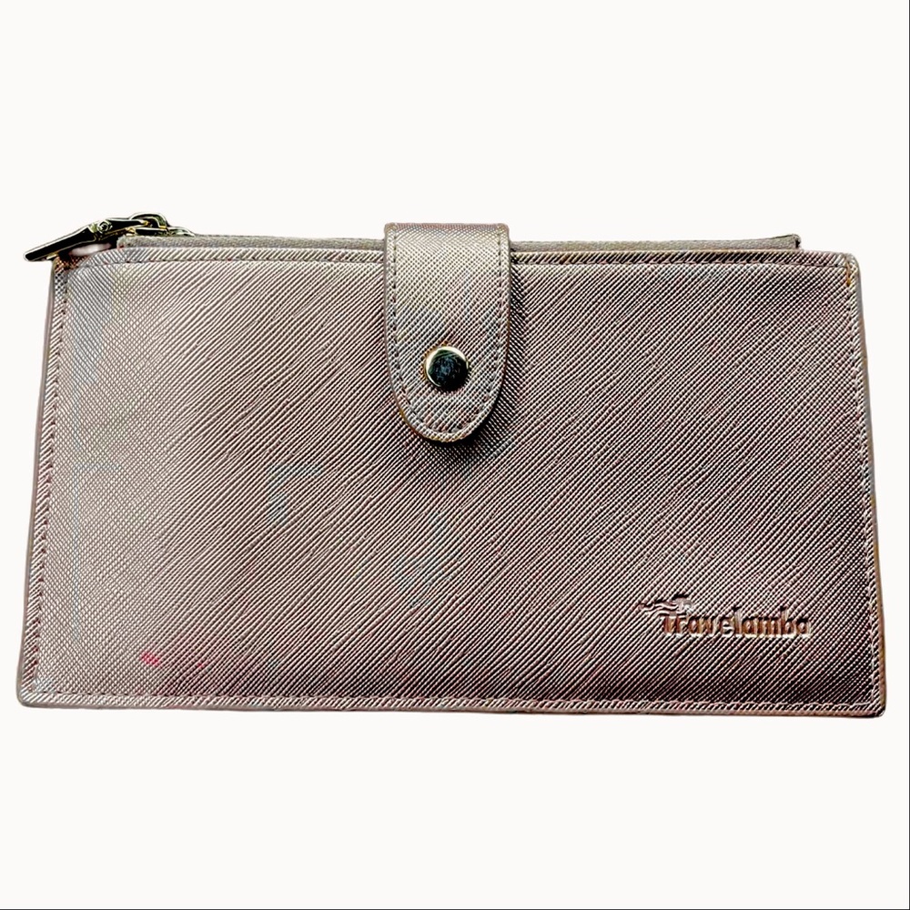 Travelambo Womens Wallet RFID Blocking Bifold Card Zip Snap Rose Gold Champaign